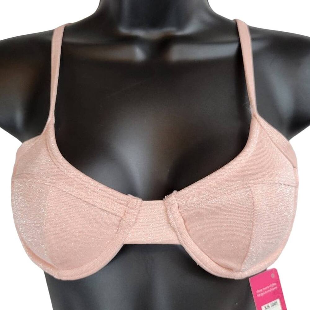 Xhilaration Pink Shimmer Bikini Top Swimsuit Adjustable Straps‎ XS